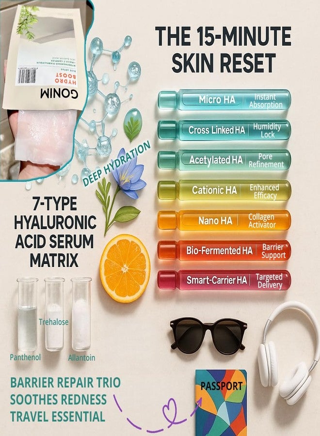 GONIM Face Mask Korean Skin Care with Hyaluronic Acid Serum, Collagen Activation, Vitamin C-Face Masks Skincare Hydration, Moisturizing Sheet Mask, Travel Essentials, Korean Face Mask 30ml x10pcs - Image 3